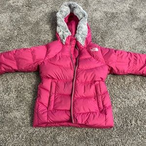 North Face winter parka- pink with attached faux fur hood - 4T